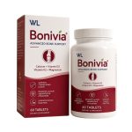 Bonivia Advanced Bone Support box and bottle containing 60 tablets with calcium, vitamin D3, vitamin K2 and magnesium