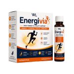 Energivia Daily Energy and Vitality Support box with ten 15 mL drinking vials containing ginseng, L-carnitine, vitamin C and B-complex