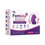 Femivia menopause support supplement box containing 60 tablets for hormonal balance, hot flashes, mood and bone health