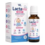 Lactavia Baby Probiotic Drops box and 30 mL bottle with 6 billion CFU for infant digestive, immune and gut flora support.