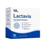 Lactavia Gut Health Probiotic box containing 30 capsules with 17 billion CFU and a multi-strain probiotic formula