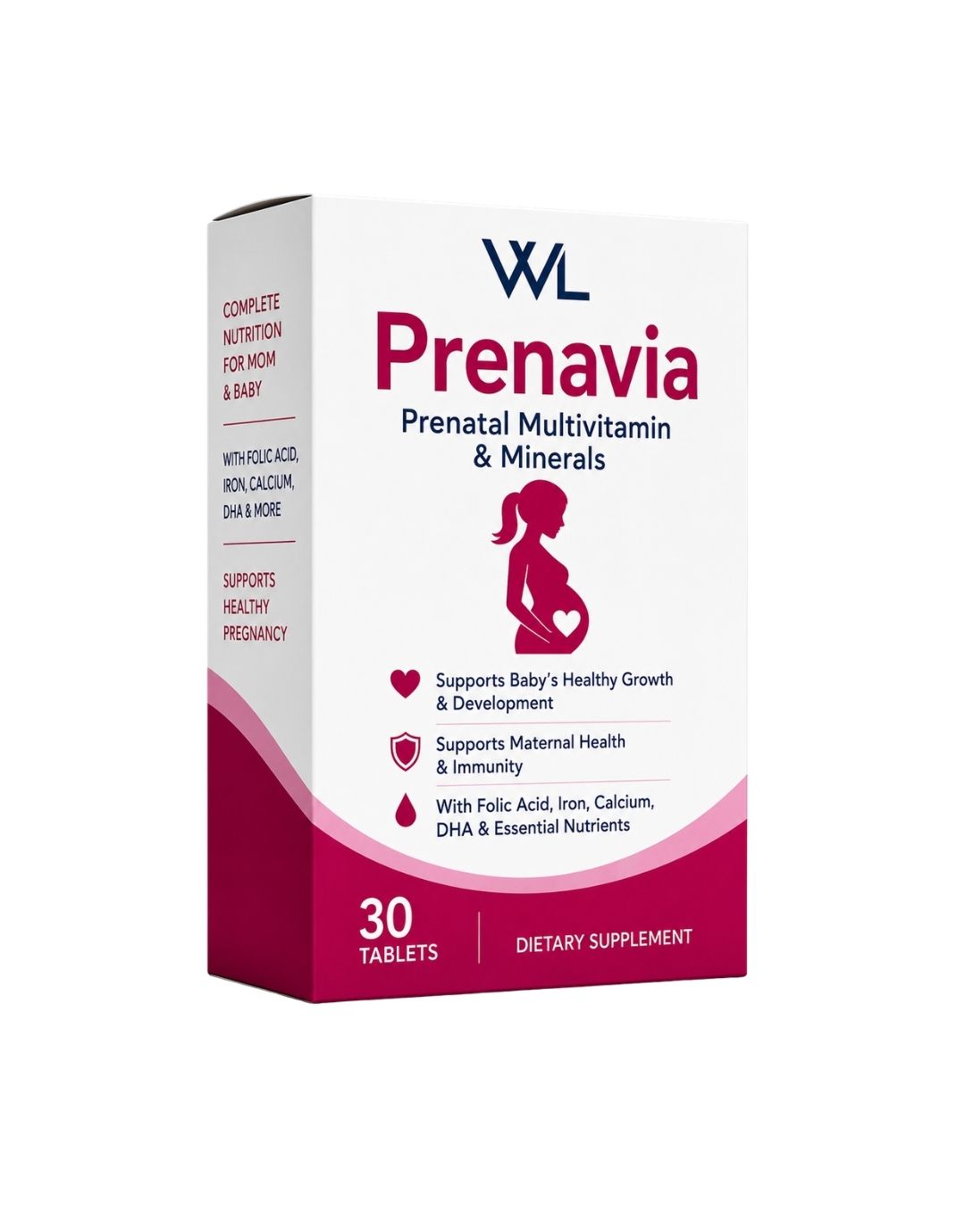 Prenavia Prenatal Multivitamin and Minerals box containing 30 tablets for pregnancy and maternal nutrition support