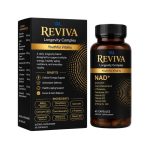 Reviva Longevity Complex box and bottle containing 60 capsules with NAD+, quercetin, trans-resveratrol, Coenzyme Q10 and essential vitamins